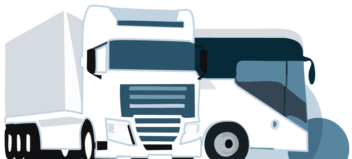 illustration transport routier de marchandises et transport de voyageurs